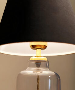 GloboStar® TRANS 204-0054 Μοντέρνο Eπιτραπέζιο Φωτιστικό Μονόφωτο 1 x E27 IP20 Διάφανο Πλαστικό με Μαύρο Ύφασμα – Μ22 x Π22 x Υ14cm