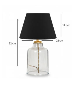 GloboStar® TRANS 204-0054 Μοντέρνο Eπιτραπέζιο Φωτιστικό Μονόφωτο 1 x E27 IP20 Διάφανο Πλαστικό με Μαύρο Ύφασμα – Μ22 x Π22 x Υ14cm