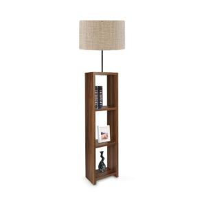 GloboStar® WOODO 204-0051 Μοντέρνο Eπιδαπέδιο Φωτιστικό Μονόφωτο 1 x E27 IP20 Καρυδί Ξύλο με Μπεζ Ύφασμα – Μ38 x Π38 x Υ150cm