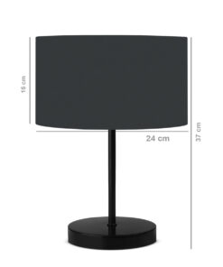 GloboStar® LARA 204-0076 Μοντέρνο Eπιτραπέζιο Φωτιστικό Μονόφωτο 1 x E27 IP20 Μαύρο Μέταλλο με Γκρι Ύφασμα – Μ24 x Π24 x Υ35cm