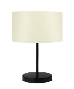 GloboStar® LARA 204-0075 Μοντέρνο Eπιτραπέζιο Φωτιστικό Μονόφωτο 1 x E27 IP20 Μαύρο Μέταλλο με Μπεζ Ύφασμα – Μ24 x Π24 x Υ35cm