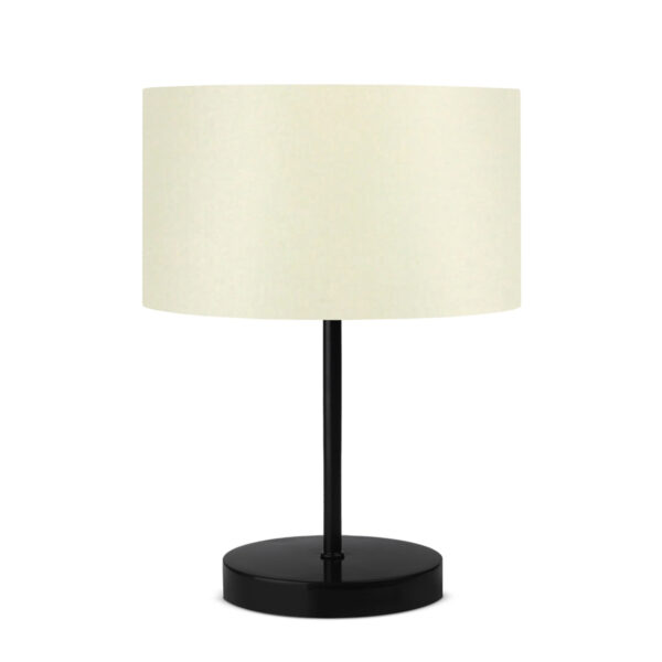GloboStar® LARA 204-0075 Μοντέρνο Eπιτραπέζιο Φωτιστικό Μονόφωτο 1 x E27 IP20 Μαύρο Μέταλλο με Μπεζ Ύφασμα – Μ24 x Π24 x Υ35cm
