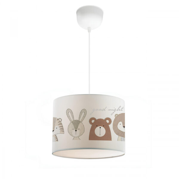 GloboStar® BEAR 204-0021 Παιδικό Κρεμαστό Φωτιστικό Φιγούρα Μονόφωτο 1 x E27 IP20 Λευκό Ύφασμα – Μ24 x Π24 x Υ70cm