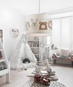 GloboStar® BEAR 204-0021 Παιδικό Κρεμαστό Φωτιστικό Φιγούρα Μονόφωτο 1 x E27 IP20 Λευκό Ύφασμα – Μ24 x Π24 x Υ70cm