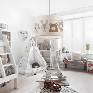 GloboStar® BEAR 204-0021 Παιδικό Κρεμαστό Φωτιστικό Φιγούρα Μονόφωτο 1 x E27 IP20 Λευκό Ύφασμα – Μ24 x Π24 x Υ70cm