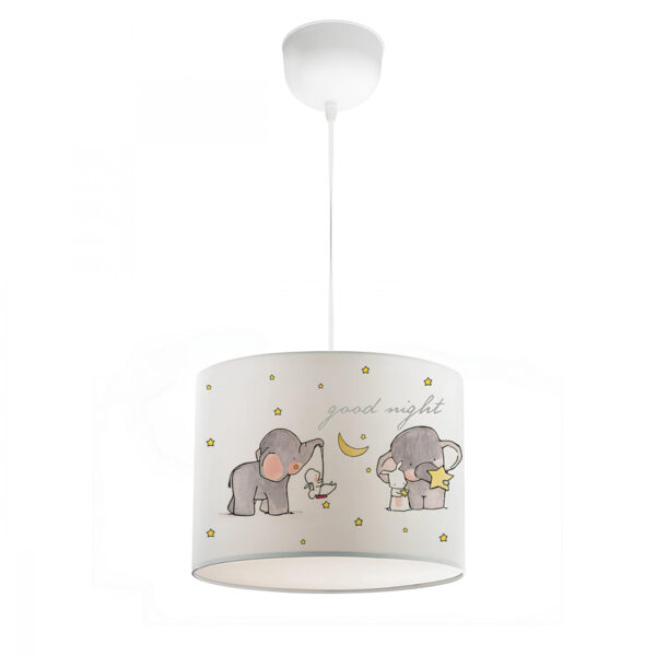 GloboStar® ELEPHANT 204-0020 Παιδικό Κρεμαστό Φωτιστικό Φιγούρα Μονόφωτο 1 x E27 IP20 Λευκό Ύφασμα – Μ24 x Π24 x Υ70cm
