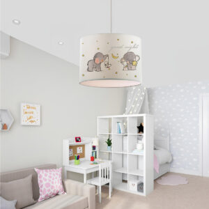 GloboStar® ELEPHANT 204-0020 Παιδικό Κρεμαστό Φωτιστικό Φιγούρα Μονόφωτο 1 x E27 IP20 Λευκό Ύφασμα – Μ24 x Π24 x Υ70cm