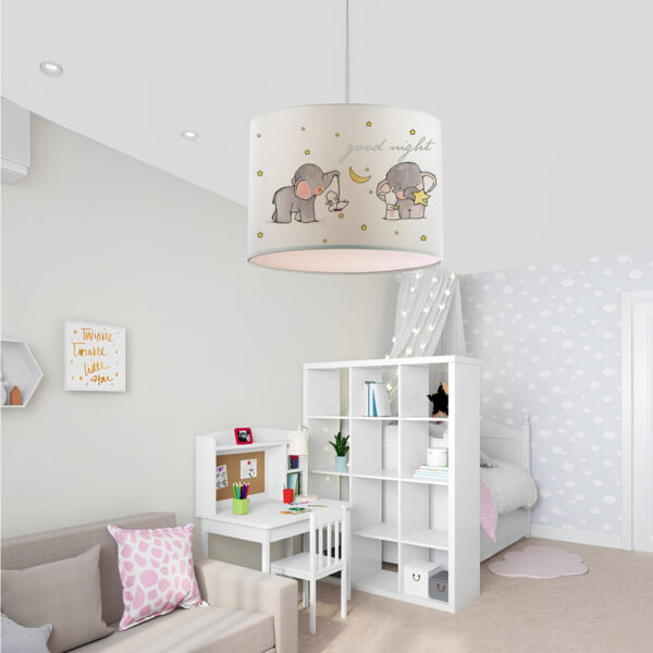 GloboStar® ELEPHANT 204-0020 Παιδικό Κρεμαστό Φωτιστικό Φιγούρα Μονόφωτο 1 x E27 IP20 Λευκό Ύφασμα – Μ24 x Π24 x Υ70cm
