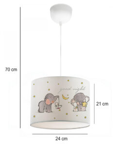 GloboStar® ELEPHANT 204-0020 Παιδικό Κρεμαστό Φωτιστικό Φιγούρα Μονόφωτο 1 x E27 IP20 Λευκό Ύφασμα – Μ24 x Π24 x Υ70cm