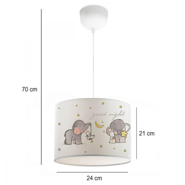 GloboStar® ELEPHANT 204-0020 Παιδικό Κρεμαστό Φωτιστικό Φιγούρα Μονόφωτο 1 x E27 IP20 Λευκό Ύφασμα – Μ24 x Π24 x Υ70cm