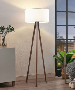 GloboStar® SAGA 204-0032 Μοντέρνο Eπιδαπέδιο Φωτιστικό Μονόφωτο 1 x E27 IP20 Καρυδί Ξύλο με Λευκό Ύφασμα – Μ38 x Π38 x Υ140cm