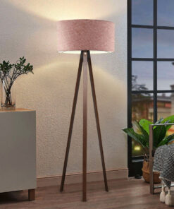 GloboStar® SAGA 204-0049 Μοντέρνο Eπιδαπέδιο Φωτιστικό Μονόφωτο 1 x E27 IP20 Καρυδί Ξύλο με Ροζ Χρυσό Ύφασμα – Μ38 x Π38 x Υ140cm