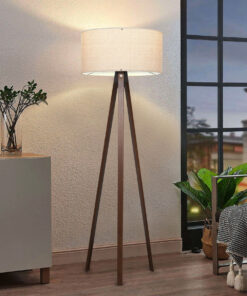 GloboStar® SAGA 204-0035 Μοντέρνο Eπιδαπέδιο Φωτιστικό Μονόφωτο 1 x E27 IP20 Καρυδί Ξύλο με Λευκό Ύφασμα – Μ38 x Π38 x Υ140cm