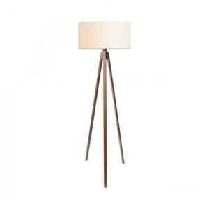GloboStar® SAGA 204-0031 Μοντέρνο Eπιδαπέδιο Φωτιστικό Μονόφωτο 1 x E27 IP20 Καρυδί Ξύλο με Μπεζ Ύφασμα – Μ38 x Π38 x Υ140cm