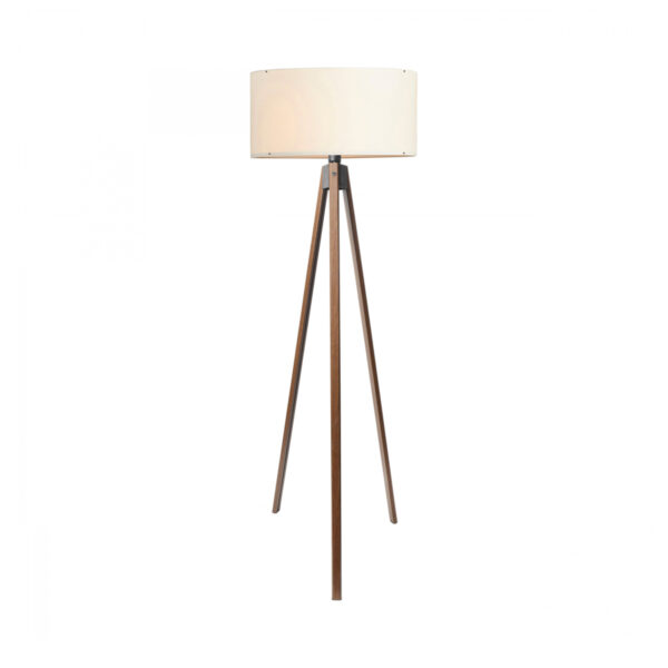 GloboStar® SAGA 204-0031 Μοντέρνο Eπιδαπέδιο Φωτιστικό Μονόφωτο 1 x E27 IP20 Καρυδί Ξύλο με Μπεζ Ύφασμα – Μ38 x Π38 x Υ140cm