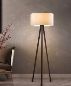 GloboStar® SAGA 204-0031 Μοντέρνο Eπιδαπέδιο Φωτιστικό Μονόφωτο 1 x E27 IP20 Καρυδί Ξύλο με Μπεζ Ύφασμα – Μ38 x Π38 x Υ140cm