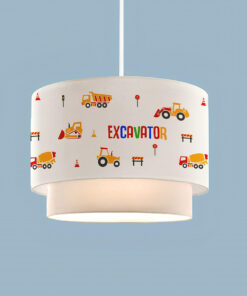 GloboStar® EXCAVATOR 204-0005 Παιδικό Κρεμαστό Φωτιστικό Φιγούρα Μονόφωτο 1 x E27 IP20 Λευκό & Κίτρινο Ύφασμα – Μ30 x Π30 x Υ70cm