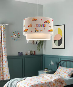 GloboStar® EXCAVATOR 204-0005 Παιδικό Κρεμαστό Φωτιστικό Φιγούρα Μονόφωτο 1 x E27 IP20 Λευκό & Κίτρινο Ύφασμα – Μ30 x Π30 x Υ70cm