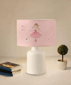 GloboStar® BALLERINA 204-0029 Παιδικό Eπιτραπέζιο Φωτιστικό Φιγούρα Μονόφωτο 1 x E27 IP20 Ροζ Ύφασμα – Μ24 x Π24 x Υ32cm