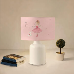 GloboStar® BALLERINA 204-0029 Παιδικό Eπιτραπέζιο Φωτιστικό Φιγούρα Μονόφωτο 1 x E27 IP20 Ροζ Ύφασμα – Μ24 x Π24 x Υ32cm