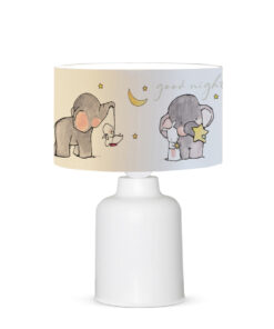 GloboStar® ELEPHANT 204-0025 Παιδικό Eπιτραπέζιο Φωτιστικό Φιγούρα Μονόφωτο 1 x E27 IP20 Λευκό & Γκρι Ύφασμα – Μ24 x Π24 x Υ32cm