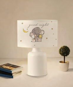 GloboStar® ELEPHANT 204-0025 Παιδικό Eπιτραπέζιο Φωτιστικό Φιγούρα Μονόφωτο 1 x E27 IP20 Λευκό & Γκρι Ύφασμα – Μ24 x Π24 x Υ32cm