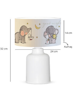 GloboStar® ELEPHANT 204-0025 Παιδικό Eπιτραπέζιο Φωτιστικό Φιγούρα Μονόφωτο 1 x E27 IP20 Λευκό & Γκρι Ύφασμα – Μ24 x Π24 x Υ32cm