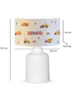 GloboStar® EXCAVATOR 204-0027 Παιδικό Eπιτραπέζιο Φωτιστικό Φιγούρα Μονόφωτο 1 x E27 IP20 Λευκό Ύφασμα – Μ24 x Π24 x Υ32cm