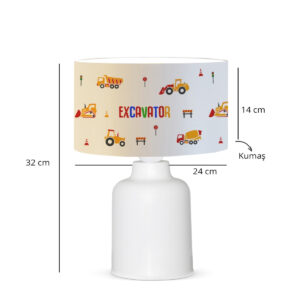 GloboStar® EXCAVATOR 204-0027 Παιδικό Eπιτραπέζιο Φωτιστικό Φιγούρα Μονόφωτο 1 x E27 IP20 Λευκό Ύφασμα – Μ24 x Π24 x Υ32cm