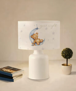 GloboStar® MOON 204-0023 Παιδικό Eπιτραπέζιο Φωτιστικό Φιγούρα Μονόφωτο 1 x E27 IP20 Λευκό Ύφασμα – Μ24 x Π24 x Υ32cm