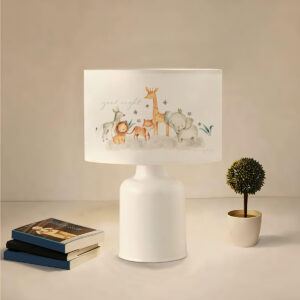 GloboStar® GIRAFFE 204-0026 Παιδικό Eπιτραπέζιο Φωτιστικό Φιγούρα Μονόφωτο 1 x E27 IP20 Λευκό Ύφασμα – Μ24 x Π24 x Υ32cm