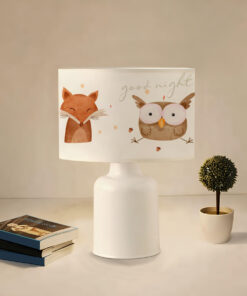 GloboStar® OWL 204-0024 Παιδικό Eπιτραπέζιο Φωτιστικό Φιγούρα Μονόφωτο 1 x E27 IP20 Λευκό & Πορτοκαλί Ύφασμα – Μ24 x Π24 x Υ32cm