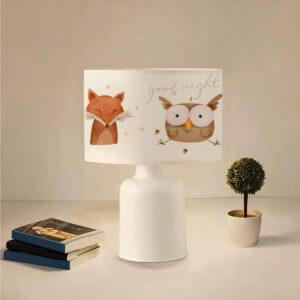 GloboStar® OWL 204-0024 Παιδικό Eπιτραπέζιο Φωτιστικό Φιγούρα Μονόφωτο 1 x E27 IP20 Λευκό & Πορτοκαλί Ύφασμα – Μ24 x Π24 x Υ32cm