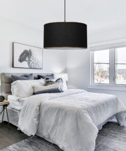 GloboStar® LOFTY 204-0092 Μοντέρνο Κρεμαστό Φωτιστικό Kαπέλο Μονόφωτο 1 x E27 IP20 Μαύρο Ύφασμα – Μ38 x Π38 x Υ70cm