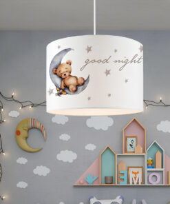 GloboStar® MOON 204-0013 Παιδικό Κρεμαστό Φωτιστικό Φιγούρα Μονόφωτο 1 x E27 IP20 Λευκό Ύφασμα – Μ28 x Π28 x Υ70cm