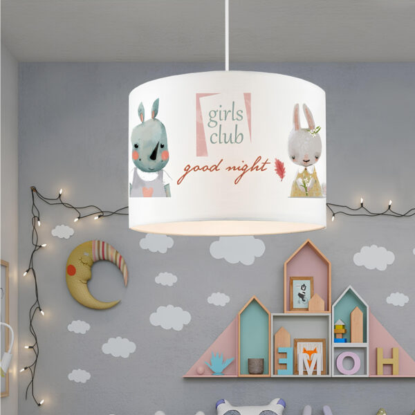 GloboStar® GIRLSCLUB 204-0010 Παιδικό Κρεμαστό Φωτιστικό Φιγούρα Μονόφωτο 1 x E27 IP20 Λευκό Ύφασμα – Μ28 x Π28 x Υ70cm