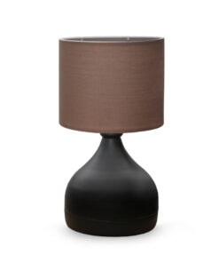 GloboStar® RUBIK 204-0060 Μοντέρνο Eπιτραπέζιο Φωτιστικό Μονόφωτο 1 x E27 IP20 Μαύρο Μέταλλο με Μπεζ Ύφασμα – Μ19 x Π19 x Υ30cm