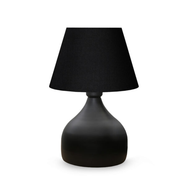 GloboStar® PYRAMID 204-0058 Μοντέρνο Eπιτραπέζιο Φωτιστικό Μονόφωτο 1 x E27 IP20 Μαύρο Μέταλλο με Μαύρο Ύφασμα – Μ22 x Π22 x Υ30cm