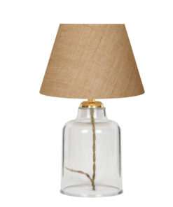 GloboStar® TRANS 204-0055 Μοντέρνο Eπιτραπέζιο Φωτιστικό Μονόφωτο 1 x E27 IP20 Διάφανο Πλαστικό με Μπεζ Ύφασμα – Μ22 x Π22 x Υ14cm