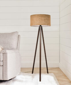 GloboStar® SAGA 204-0037 Μοντέρνο Eπιδαπέδιο Φωτιστικό Μονόφωτο 1 x E27 IP20 Καρυδί Ξύλο με Mπεζ Ύφασμα – Μ38 x Π38 x Υ140cm