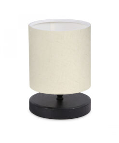 GloboStar® MINNIE 204-0062 Μοντέρνο Eπιτραπέζιο Φωτιστικό Μονόφωτο 1 x E27 IP20 Μαύρο Ξύλο με Μπεζ Ύφασμα – Μ15 x Π15 x Υ22cm