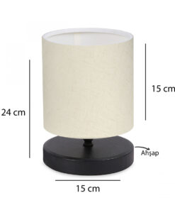 GloboStar® MINNIE 204-0062 Μοντέρνο Eπιτραπέζιο Φωτιστικό Μονόφωτο 1 x E27 IP20 Μαύρο Ξύλο με Μπεζ Ύφασμα – Μ15 x Π15 x Υ22cm