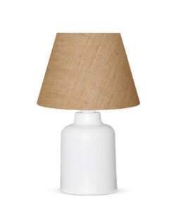 GloboStar® CIA 204-0082 Μοντέρνο Eπιτραπέζιο Φωτιστικό Μονόφωτο 1 x E27 IP20 Λευκό Πλαστικό με Μπεζ Ύφασμα – Μ24 x Π24 x Υ31cm