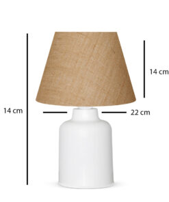 GloboStar® CIA 204-0082 Μοντέρνο Eπιτραπέζιο Φωτιστικό Μονόφωτο 1 x E27 IP20 Λευκό Πλαστικό με Μπεζ Ύφασμα – Μ24 x Π24 x Υ31cm