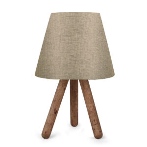 GloboStar® CAP 204-0067 Μοντέρνο Eπιτραπέζιο Φωτιστικό Μονόφωτο 1 x E27 IP20 Καρυδί Ξύλο με Μπεζ Ύφασμα – Μ22 x Π22 x Υ33cm