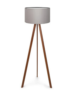 GloboStar® SAGA 204-0036 Μοντέρνο Eπιδαπέδιο Φωτιστικό Μονόφωτο 1 x E27 IP20 Καρυδί Ξύλο με Γκρι Ύφασμα – Μ38 x Π38 x Υ140cm