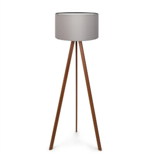 GloboStar® SAGA 204-0036 Μοντέρνο Eπιδαπέδιο Φωτιστικό Μονόφωτο 1 x E27 IP20 Καρυδί Ξύλο με Γκρι Ύφασμα – Μ38 x Π38 x Υ140cm