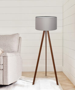 GloboStar® SAGA 204-0036 Μοντέρνο Eπιδαπέδιο Φωτιστικό Μονόφωτο 1 x E27 IP20 Καρυδί Ξύλο με Γκρι Ύφασμα – Μ38 x Π38 x Υ140cm