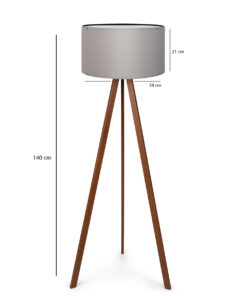 GloboStar® SAGA 204-0036 Μοντέρνο Eπιδαπέδιο Φωτιστικό Μονόφωτο 1 x E27 IP20 Καρυδί Ξύλο με Γκρι Ύφασμα – Μ38 x Π38 x Υ140cm