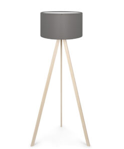 GloboStar® SAGA 204-0048 Μοντέρνο Eπιδαπέδιο Φωτιστικό Μονόφωτο 1 x E27 IP20 Μπεζ Ξύλο με Γκρι Ύφασμα – Μ38 x Π38 x Υ140cm